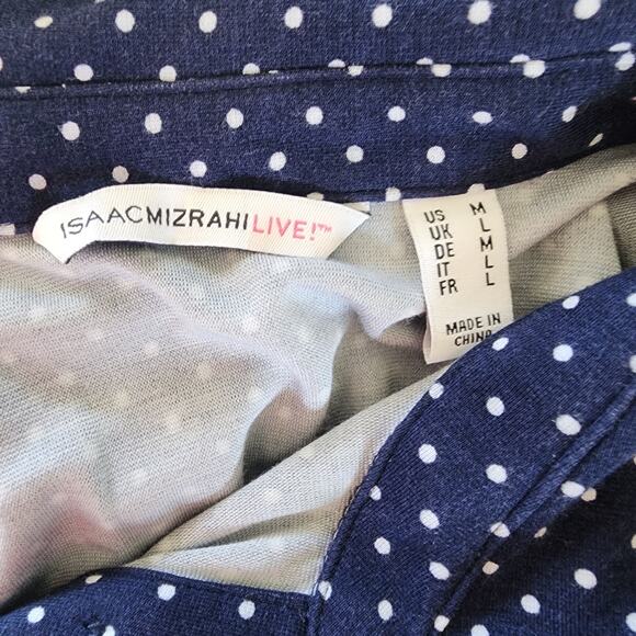 Isaac Mizrahi Blue with White Polka Dot Button Up Short Sleeve Blouse Size M - Picture 5 of 6